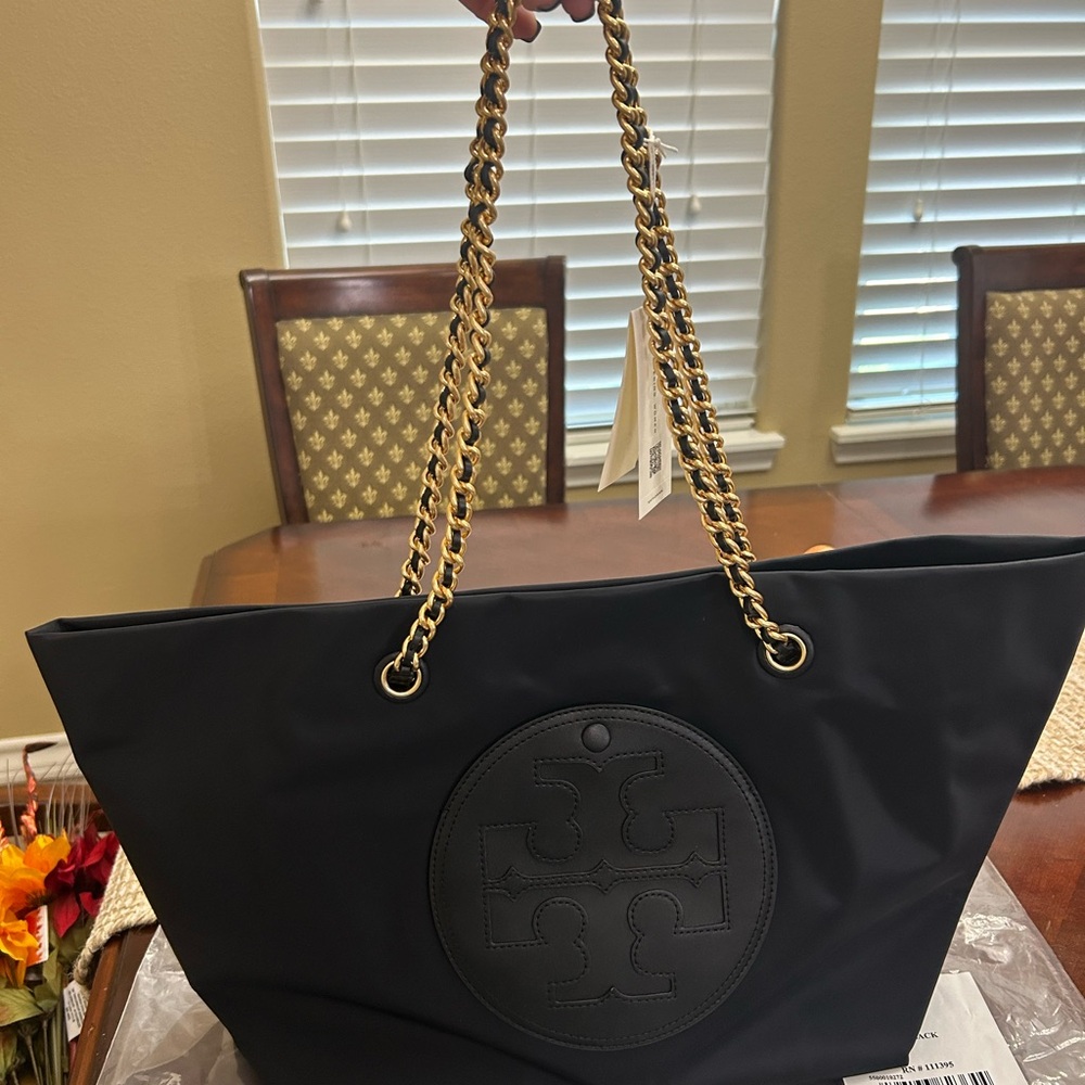 Tory Burch Black Ella Chain  Tote